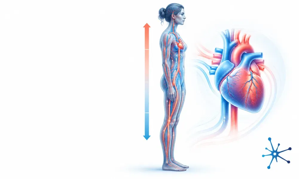 Medical illustration of upright posture, heart, and circulation for POTS and dysautonomia education