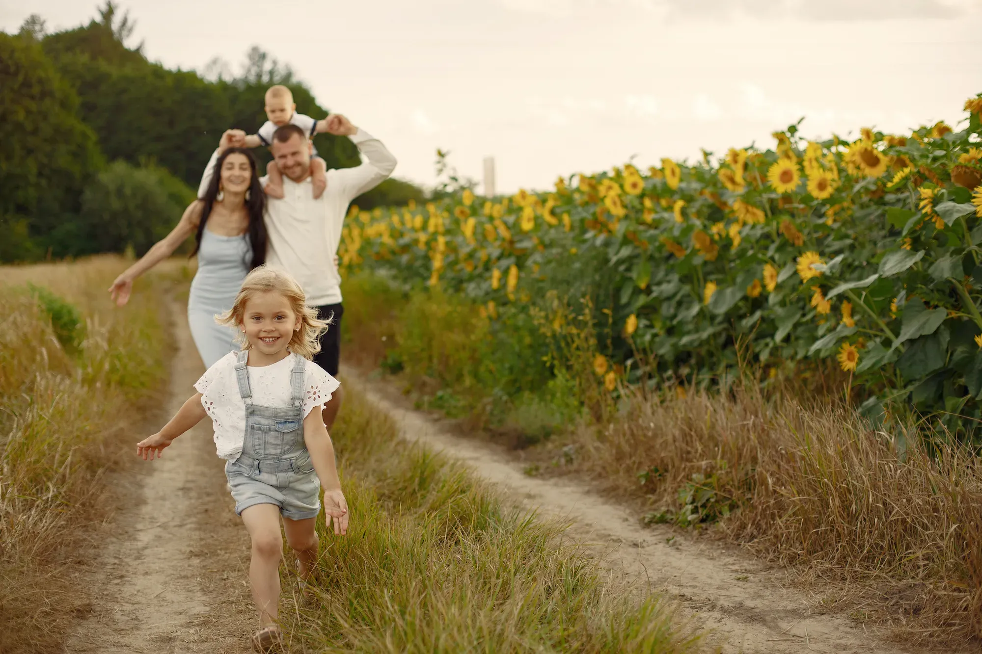 family running and playing